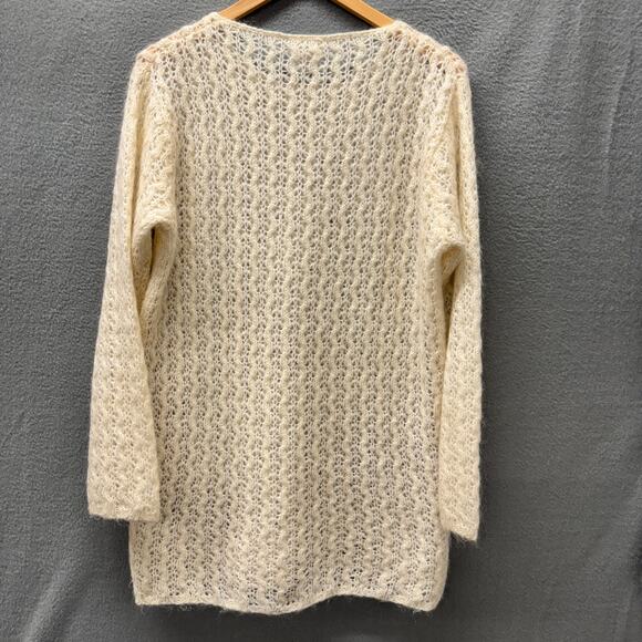 Neiman Marcus Sweater Womens Medium Cream Open Knit Fuzzy Kid Mohair Vintage - Picture 4 of 8